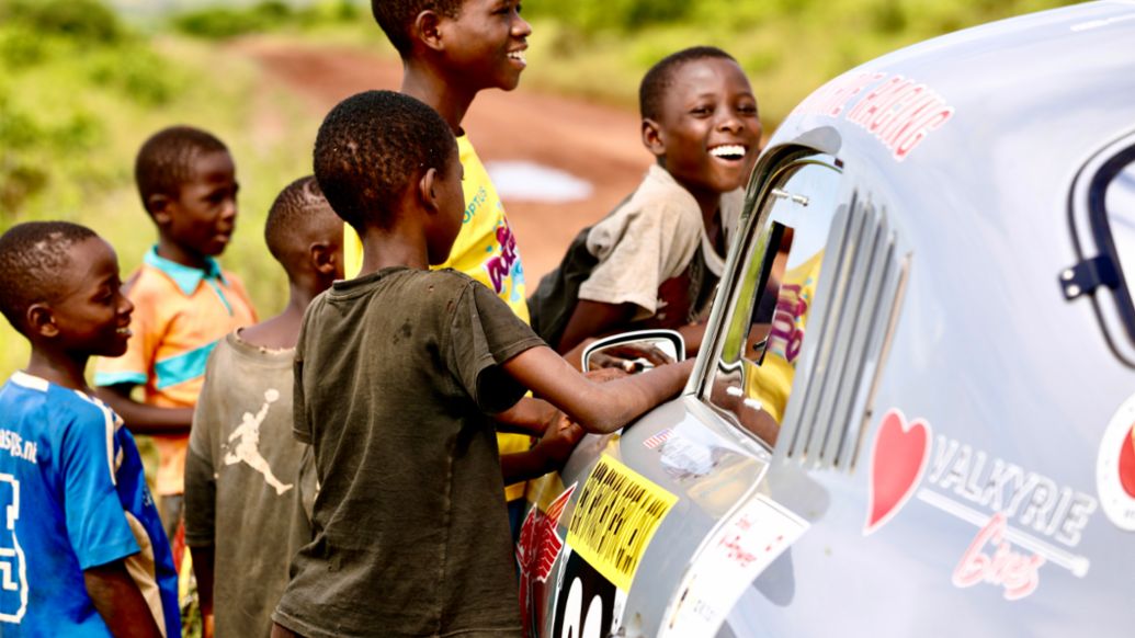 The children of Kilifi County in Kenya were just as excited to see Valkyrie Racing’s classic Porsche 356 as owner and racecar driver Renee Brinkerhoff was to compete in the 2019 East African Safari Classic Rally., Photo: Christina Brinkerhoff